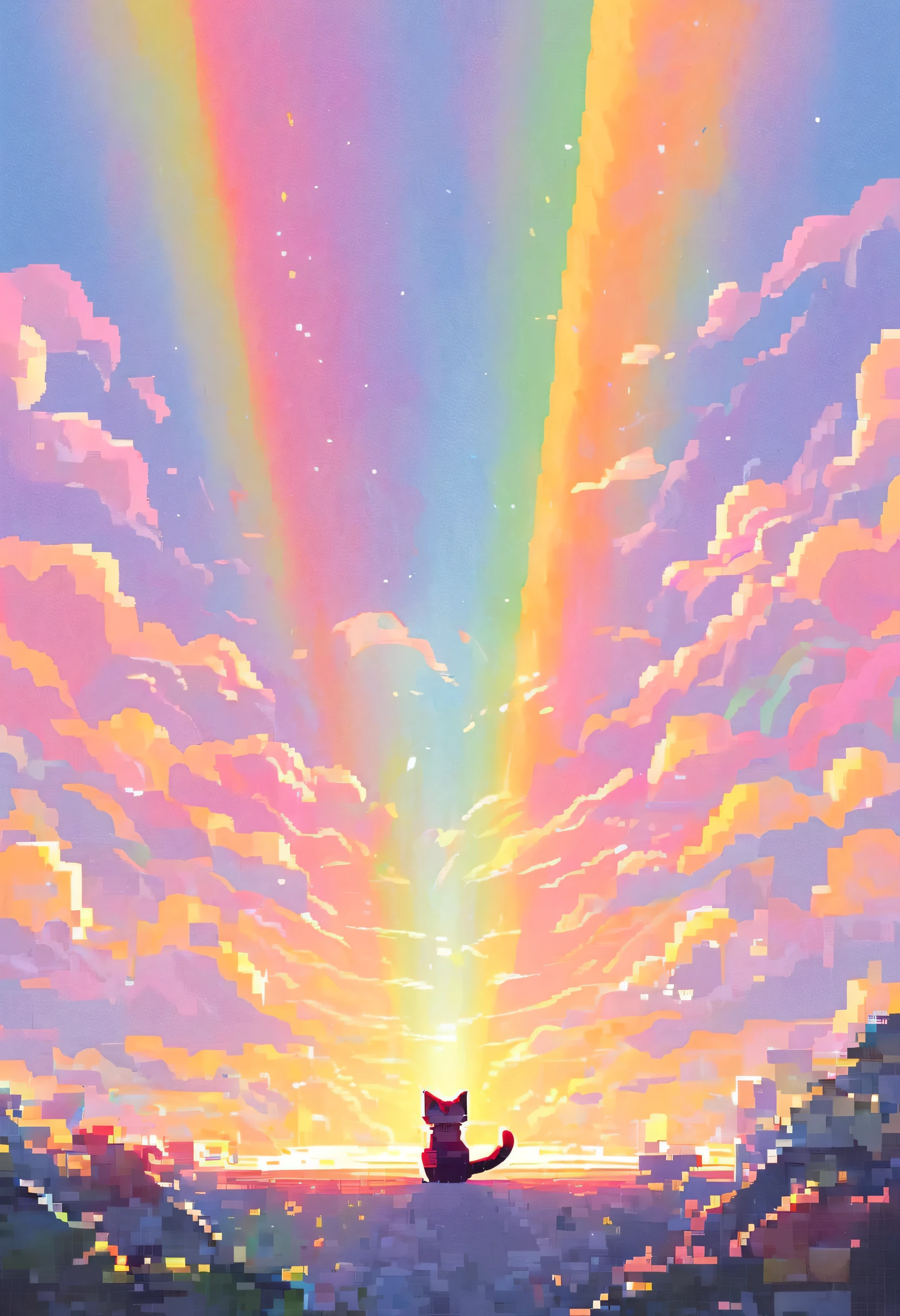 Cat, Tabby, rainbow, power-up, Pixel