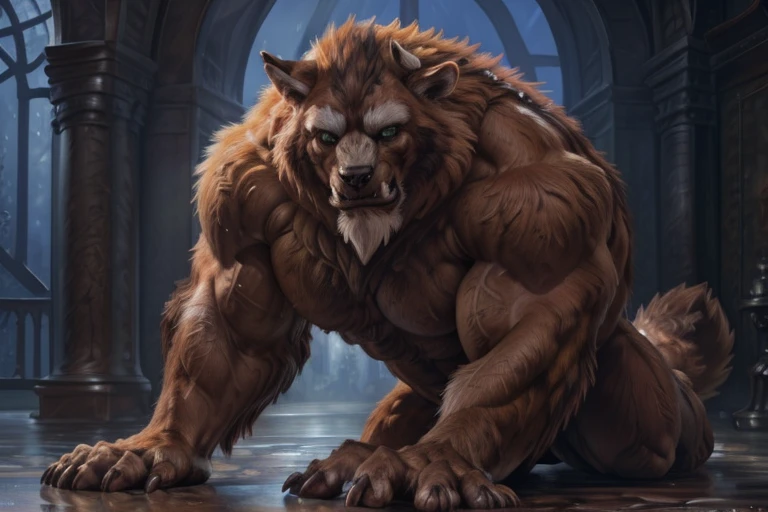 4k, high resolution, best quality, perfect colors, perfect shadows, perfect lighting, ((full bodyportrait)), posted on e621, furry body, solo, anthro orange werewolf, lay on the Floor, (monotone orange fur:1.3), male, black beard, white chest fur, adult, wolf tail, (heavily muscular, manly, brutal, masculine:1.4), green eyes, realistic eyes, masculine, (muscular, dense build:1.4, muscular shoulders, strong pecs), majestic, brutal, confident, lay in the floor, wearing jeans, arms up, stretching, (photorealistic detailed fur, epic, masterpiece:1.2), (by Taran Fiddler, by Chunie, by Rukis, Bonifasko lighting), claws on hands, (photorealistic fur, detailed fur, epic, masterpiece:1.2), sexy shadows, (by echin, by Taran Fiddler, by takemoto arashi, by Traver009, by Juiceps), (detailed eyes:1.2), impressive physique, serious face, detailed eyes, up angle photo