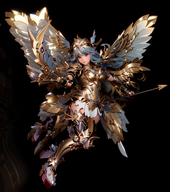 Close-up of a woman holding a bow and arrow and wings, angel knight girl, 2. 5d cgi anime fantasy artwork, Mechanized Warrior Girl, winged archer, Steampunk Angel, Ragnarok, Detailed digital 3D fantasy art, Natalie in epic battle fantasy, Fantasy Characters, As a mysterious Valkyrie, Fairy, MMORPG Fantasy, MapleStory Gun Girl, Elf Character