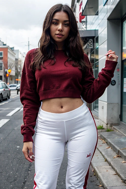 It generates a very pretty girl with dark brown skin color wearing red sweater and gym pants and white sneakers and her body is well detailed