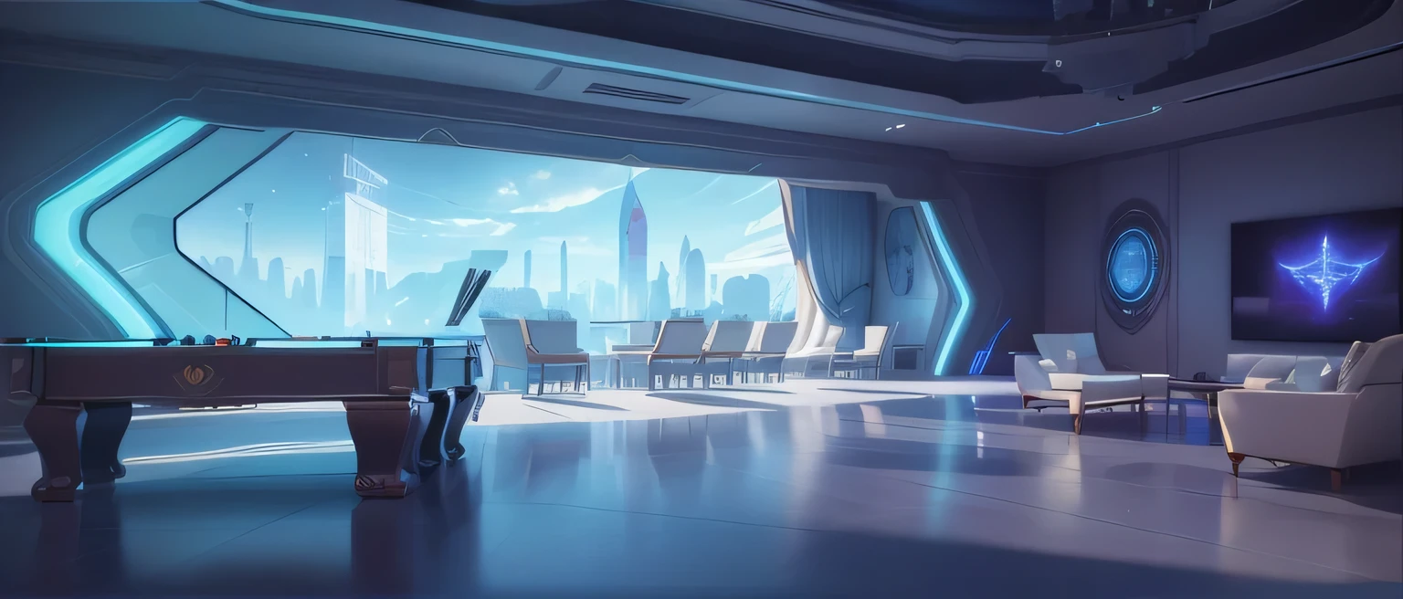 A dimly lit room，There is a pool table and a TV inside., Futurism room, gaming room in 2 0 4 0, Galaxy Theme Room, Dark mansion room, Interdimensional Villa, Futurism persian palace, A puzzle room, Futurism. Game CG, gaming room, Vaporwave Building, Futurism room background, Realistic room, retro Futurism apartment, VRay Beauty--Automatic--S2