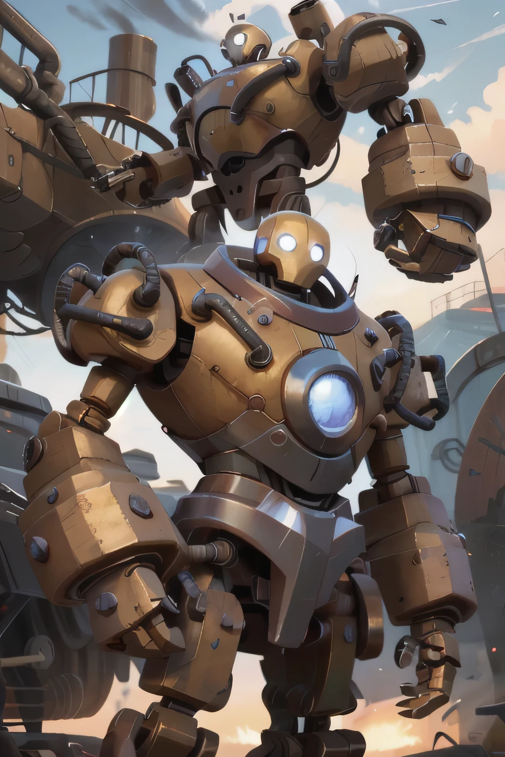 Cowboy Shot,Realistic,highest quality,masterpiece,Realistic,blitzcrank,robot,Mecha armor,Mecha,alone,View your viewers,Upper Body,Cowboy Shot,Industrial,mechanical,