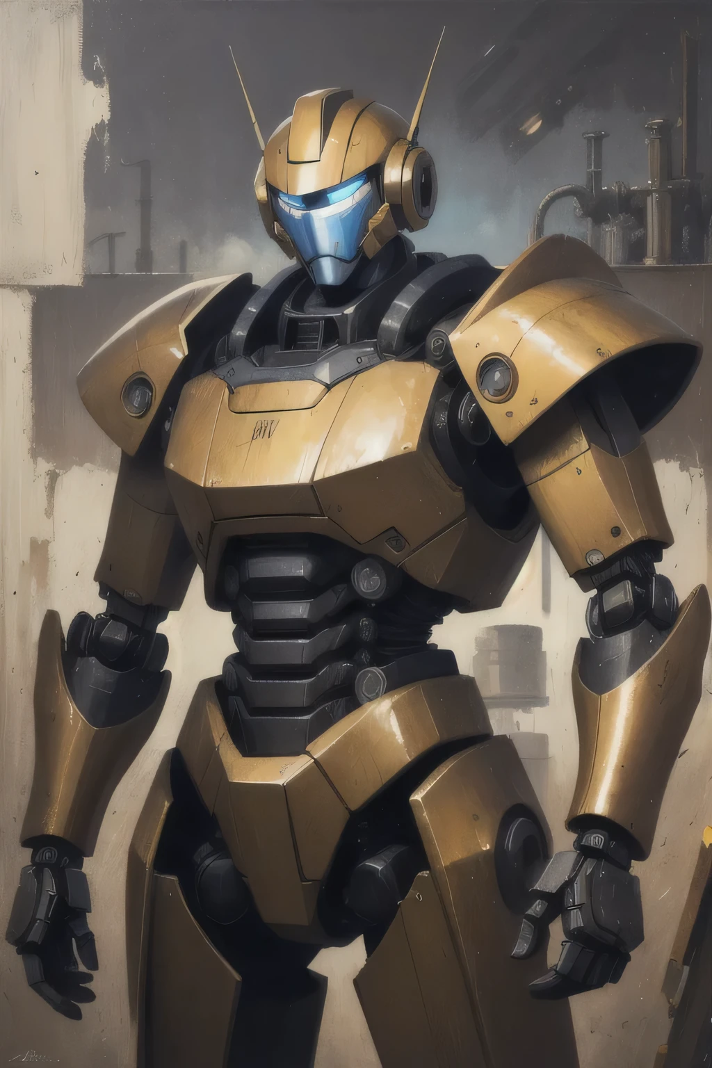 (Impasto painting:1.2),Cowboy Shot ,Realistic, highest quality, masterpiece, Realistic ,blitzcrank, robot, Mecha armor, Mecha, alone, View your viewers, Upper Body, Cowboy Shot, Industrial, mechanical,