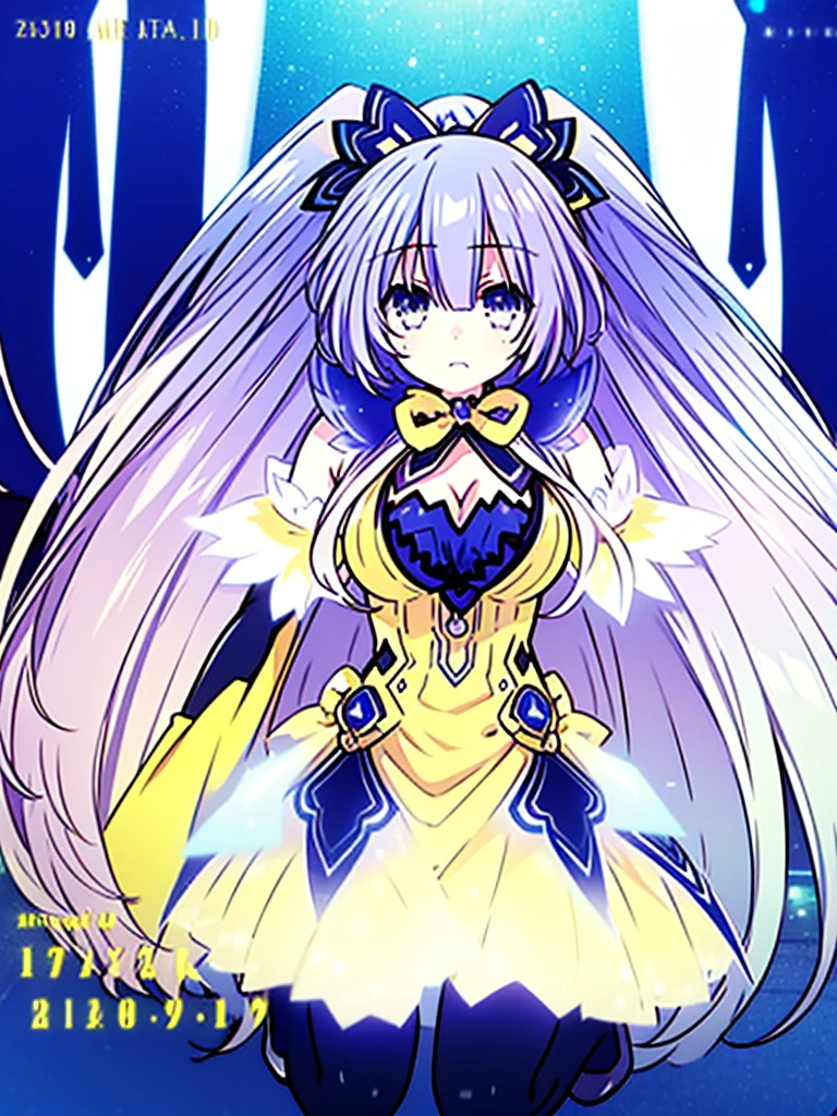 Great quality ++ High resolution extremely detailed, very aesthetic, expressive eyes, perfect face, face symmetrical, good anatomy, perfect hands, 8k, UHD, HD wallpaper, high quality, Ultra detailed, ((((1girl)))), (((standings))), ((((full body)))), (((upper body))), ((((Date A Live)))), ((((Miku Izayoi)))), (((astral dress))), (((Long hair))), (((Light Indigo hair))), (((Silver eyes))), (((weapon))), (((armor))), (((sword))), ((((yellow dress)))), white polkadots on dress, long gloves, elbow gloves, (((asymmetrical body))), (((asymmetrical hair))), (((asymmetrical clothes))), (((school background))),
