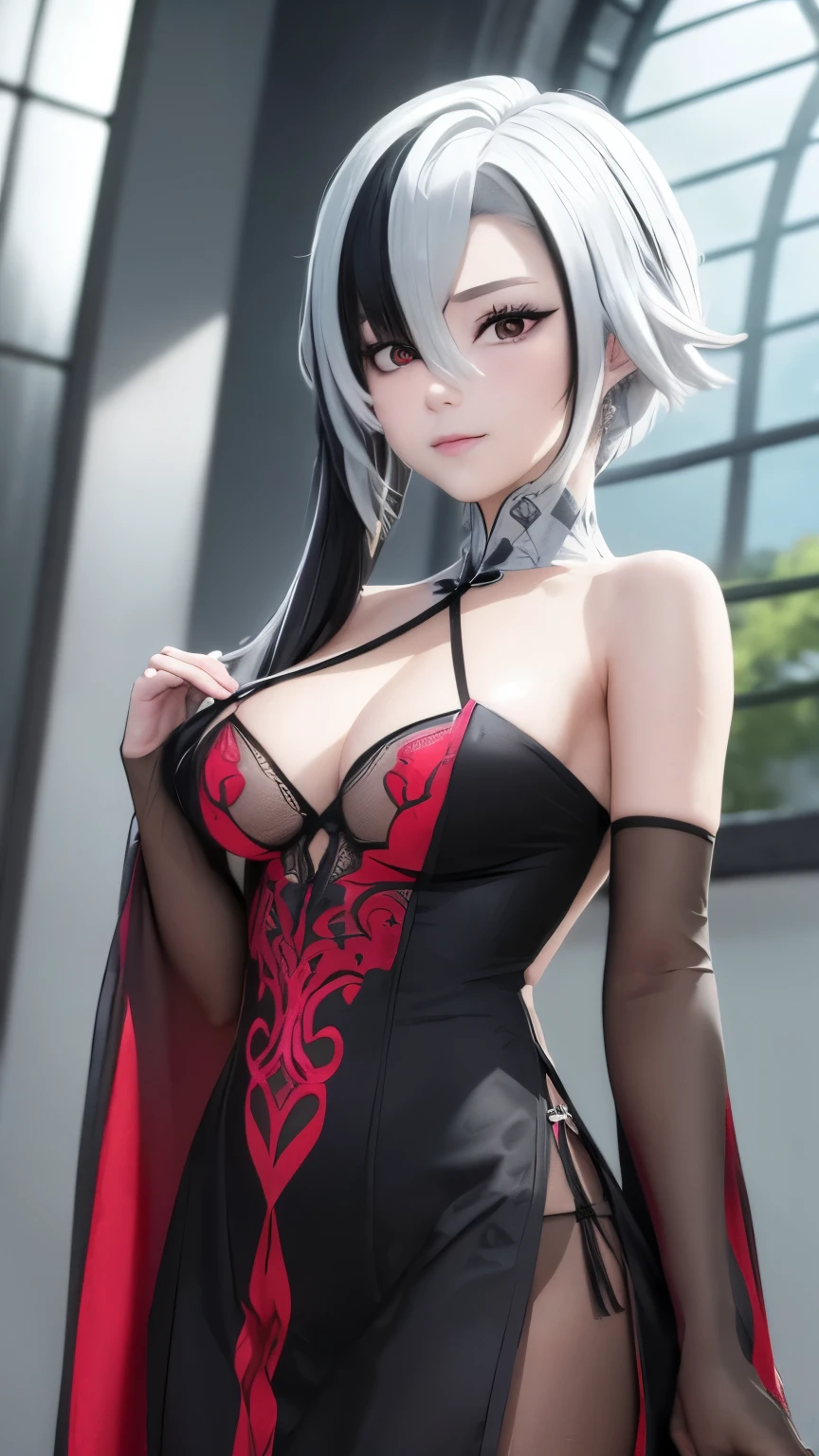 （（（masterpiece）），((Ultra Detailed)),(Light),(Dynamic Angle)，-yeld giMid-chest，White hair，Black Hair，Colorful Hair，short hair，Straight Hair，Long braids，发Light的红眼睛，Red X pupil，Pink dress，Lovely little kie is good-looking，whole body，Realistic style