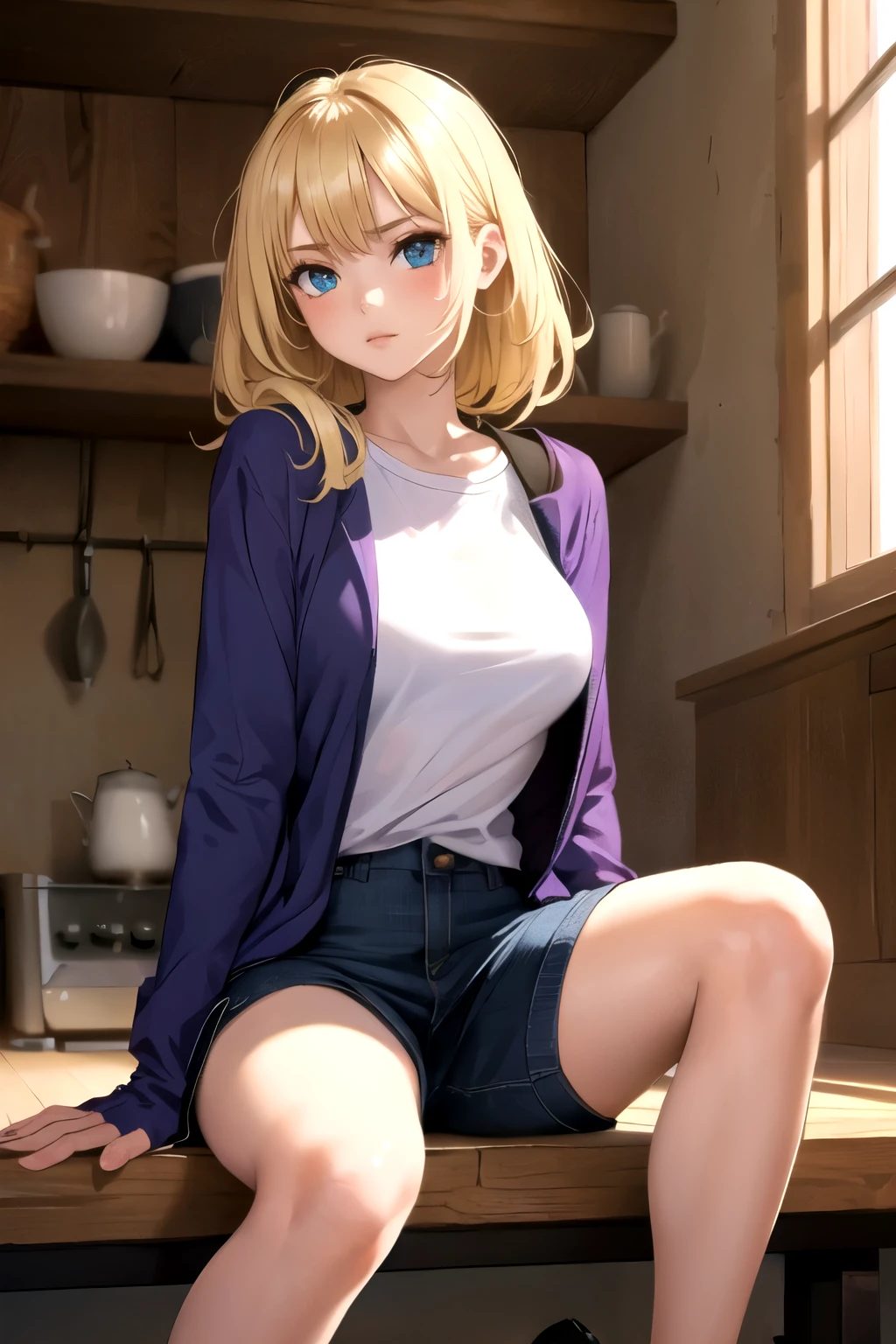 1 girl,blonde girl,sitting,complex clothes,