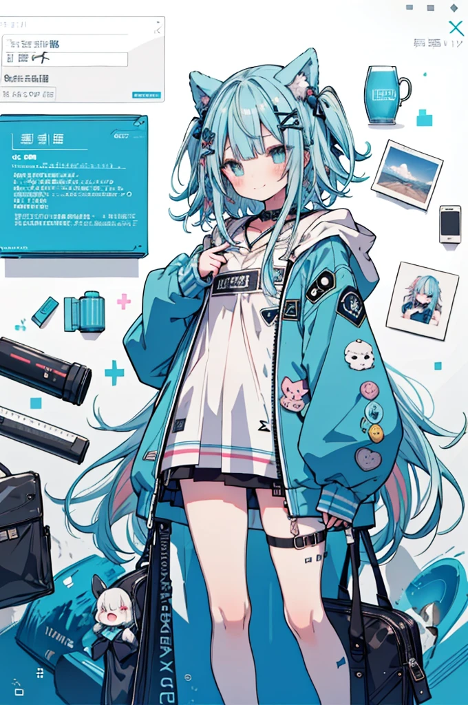 ((巨大1 girl)), ((masterpiece)), (Highly saturated), from above, (high resolution:1.3), (Professional photography:1.2), ( Movie Lighting), (Flat body), (flat chest), Ahog, Messy hair, (blush, Very naughty smile), (Ultra Detailed), 1 girl, blue hoodie, Show your legs, whole body,