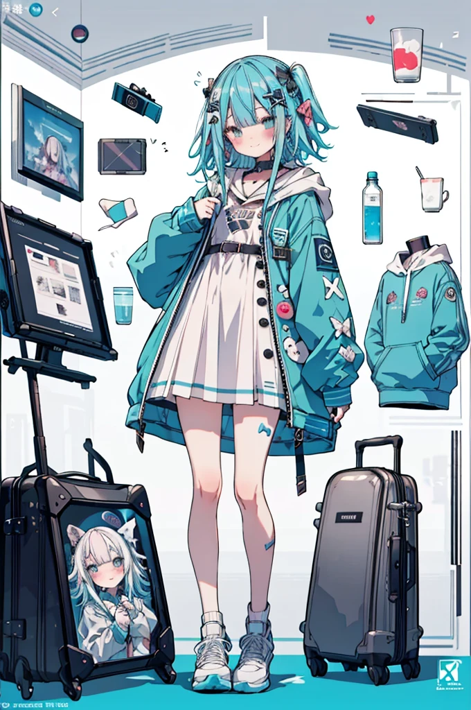 ((巨大1 girl)), ((masterpiece)), (Highly saturated), from above, (high resolution:1.3), (Professional photography:1.2), ( Movie Lighting), (Flat body), (flat chest), Ahog, Messy hair, (blush, Very naughty smile), (Ultra Detailed), 1 girl, blue hoodie, Show your legs, whole body,