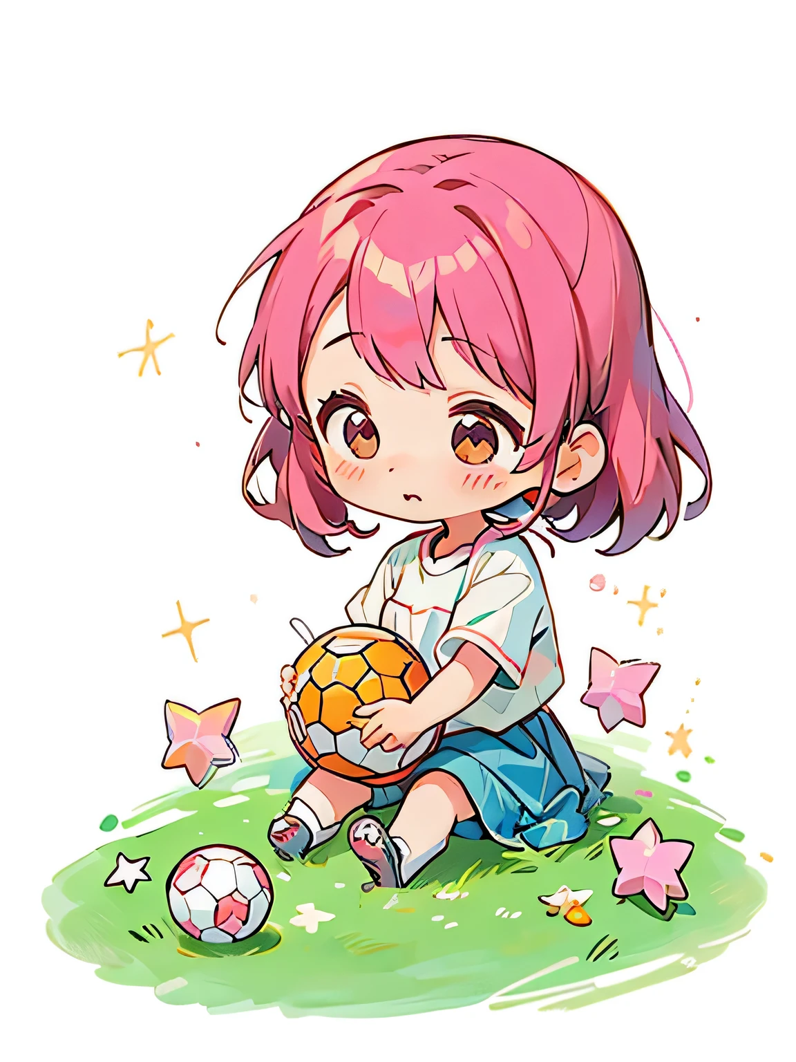Momoko Sakura style, Kawaii Design, The most beautiful girl of all time、Chibi、playing soccer