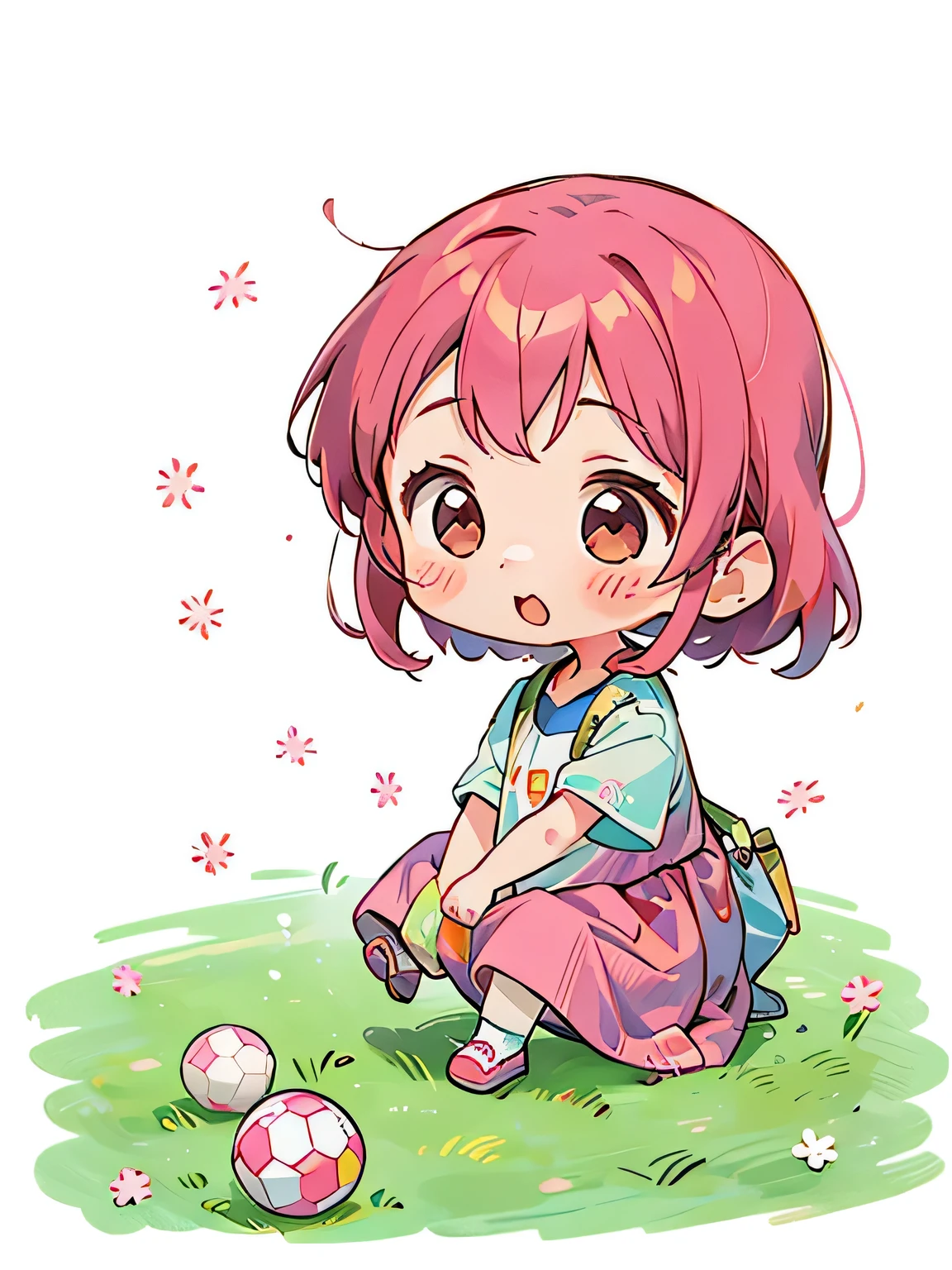 Momoko Sakura style, Kawaii Design, The most beautiful girl of all time、Chibi、playing soccer