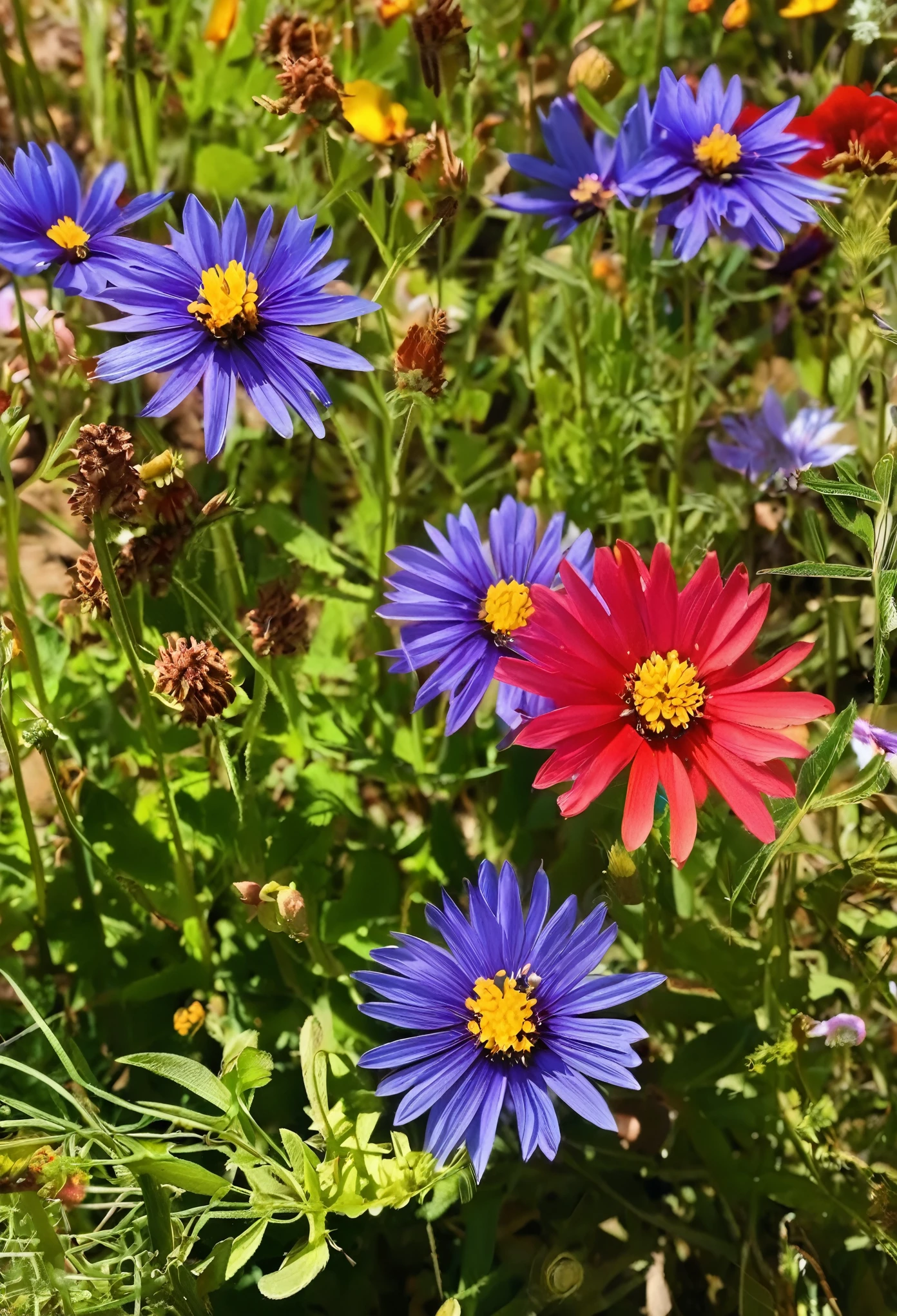 Phone photo, natural look of colorful wildflowers with the caption, natural light