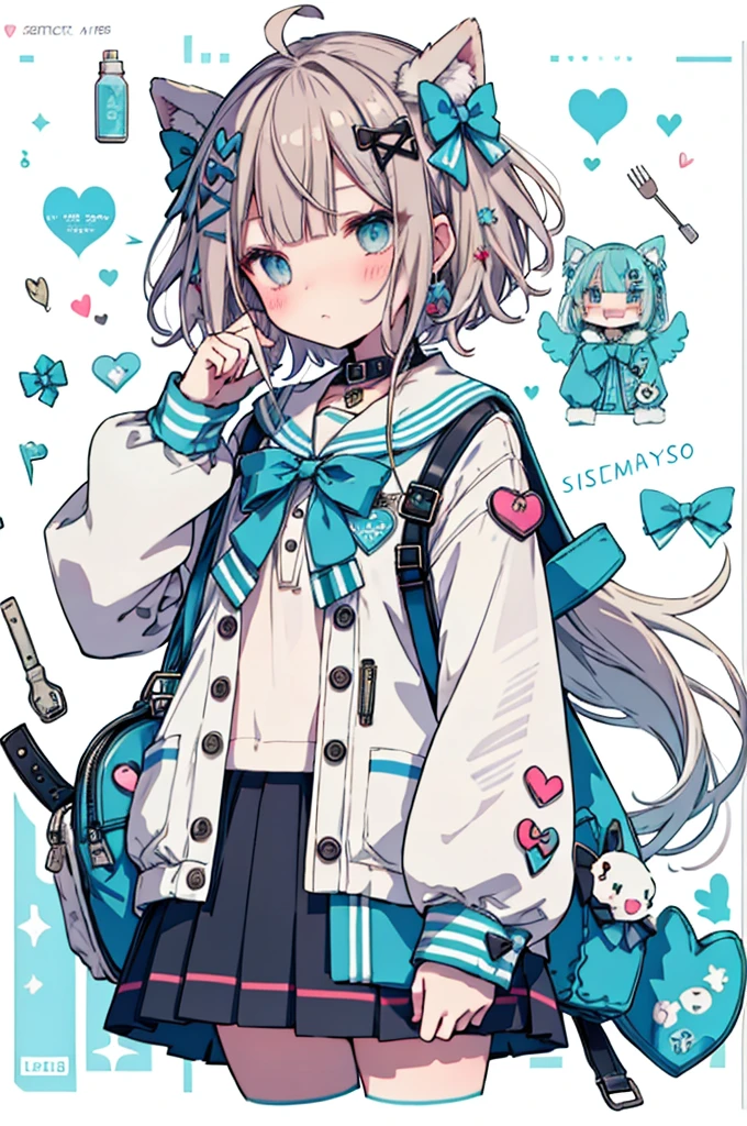 1 Girl,Nervous man,indie Virtual YouTuber,Sadex,score: General,:3,^_^,bandage,blue eyes,blue Sailor collar,blue skirt,blush,boundary,bow,bowtie,cable,Cardigan,Character Name,Close your eyes,cursor,Diffraction spike,electric plug,eyelash,floating,floating hair,gear,green bow,green bowtie,Hair accessories,Halftone,hand cursor,Heart,Heart Hair accessories,Heart print,Hourglass,Light brown hair,Long hair,Looking at the audience,look up,magnifier,microphone,Pixel Art,pixel Heart,plug,plus,Sailor collar,,Setofuku,skirt,Solitary,Star (Symbolism),Star print,Virtual YouTuber,white boundary,window (calculated),yellow Cardigan,up to date,absurd,high resolution,Normal quality,