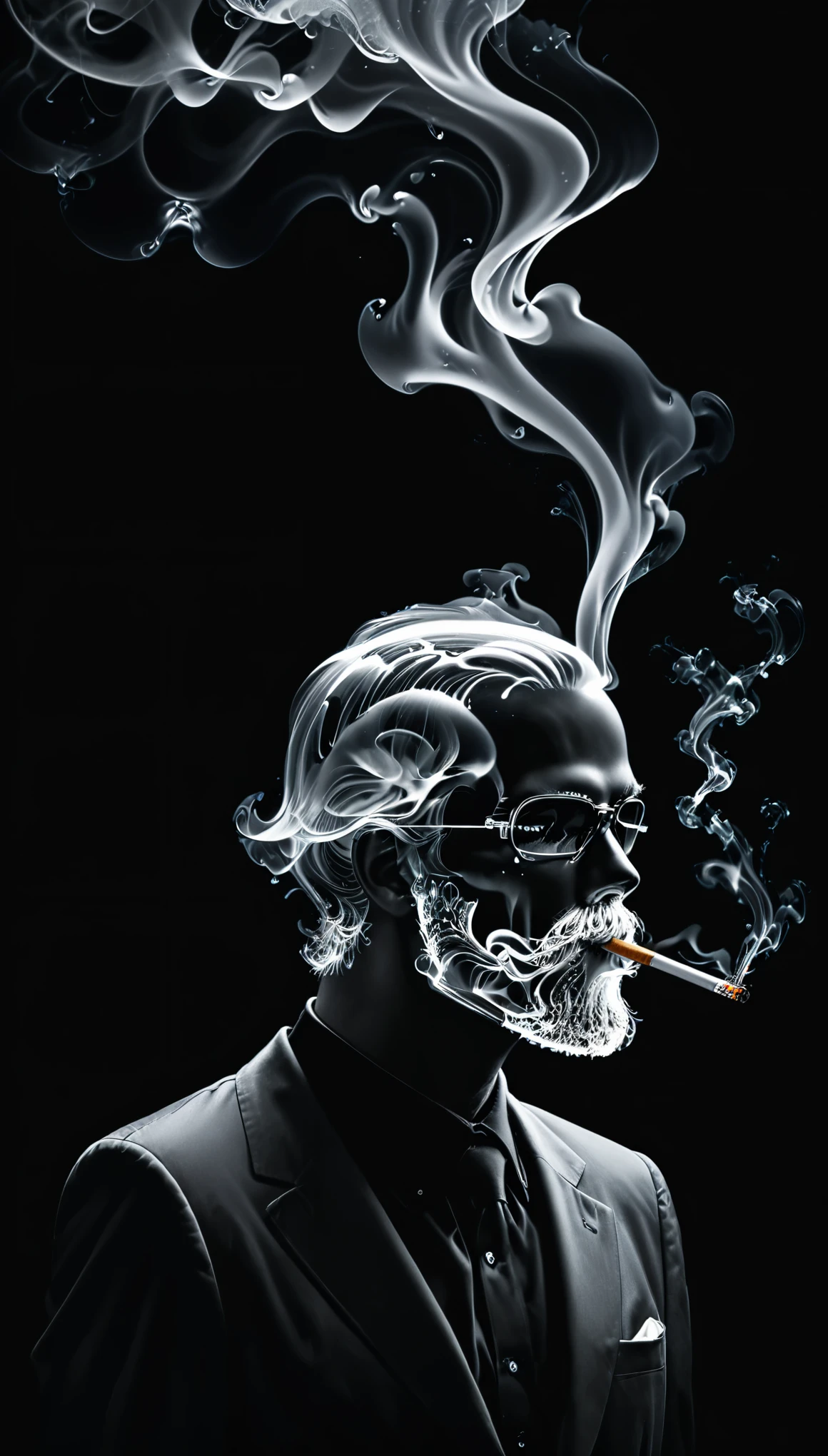 in style of Nick Veasey，man smoking