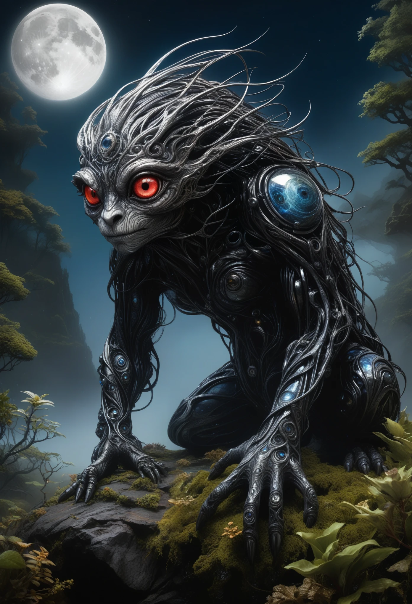 Rubyfall Spectrolite Na'vi ,troll,long hair,pretty face,eye,(best quality: 1.4), (masterpiece: 1.2), detailed, complex, high resolution, iridescent colors, A charming and fascinating creature with otherworldly forms that blend the best aspects of the monster human form and the innocent charm of a precocious , scales, wings, blue, texture, complex, gorgeous, 3D, highly detailed, decorative style, Tim Burton, Dale Chihuly, Bruce Zheng, Cyril Rolando, H. R. Giger $plastic$ Grid: Real Lenoid afremov style,,intricate details,eyes extremely detailed, high detailed eyes,city in mountain on background,niobium Chalcopyrite moon,Obsidian Alien Entity,ominous landscape, niobium Obsidian atmosphere,dangerous,full body length, sassiness,pretty face,intricate details,realistic humid skin,extremely intricate details,anatomically correct,High contrast,Ultra HD,HDR,photo,photorealism,Masterpiece, natural skin textures, hyper realism,hyper detailed,High contrast,Realism,Ultra Detailed,irina yermolova, close full body shot,32K resolution,Nikon Z9,full body length,Manganite babygirl ,pretty face,eyebrow up,long boney fingers,pencil drawing,detailed hand structure,veiny hands,gnarled knuckles,stretched tendons,thin and delicate fingers,(high contrast, black and white),light and shadows,subtle shading,dramatic perspective,(fine etching:1.1),realistic textures and wrinkles,meticulous hatching,precision and accuracy,sketchy lines,rich graphite tones,highly defined finger joints,creases and folds,soft smudging,gradient values,expressive gestures,broken nails,filigree rings,dainty engagement ring,aged skin,slight calluses,powerful hand movements,mysterious and elegant(hand) posture,just a touch of red,subdued background,mysterious atmosphere ,ominous landscape,glate gray atmosphere,by art Simon Stalenhag,(((Wangechi Mutu))),ominous islands levitating above ground,rocks, night, milky way, reflection in water, synthwave, vortex, authentic landscape,Julie Mehretu,Brian Oldham,Patrick Dougherty,