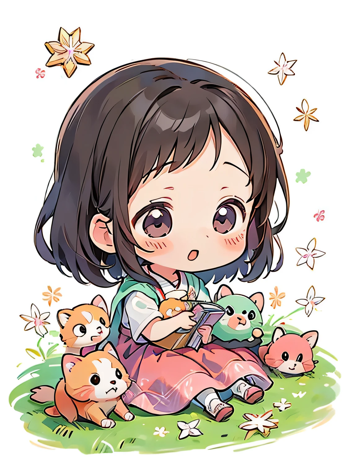 Momoko Sakura style, Kawaii Design, The most beautiful girl of all time、Chibi、Lots of friends、play together