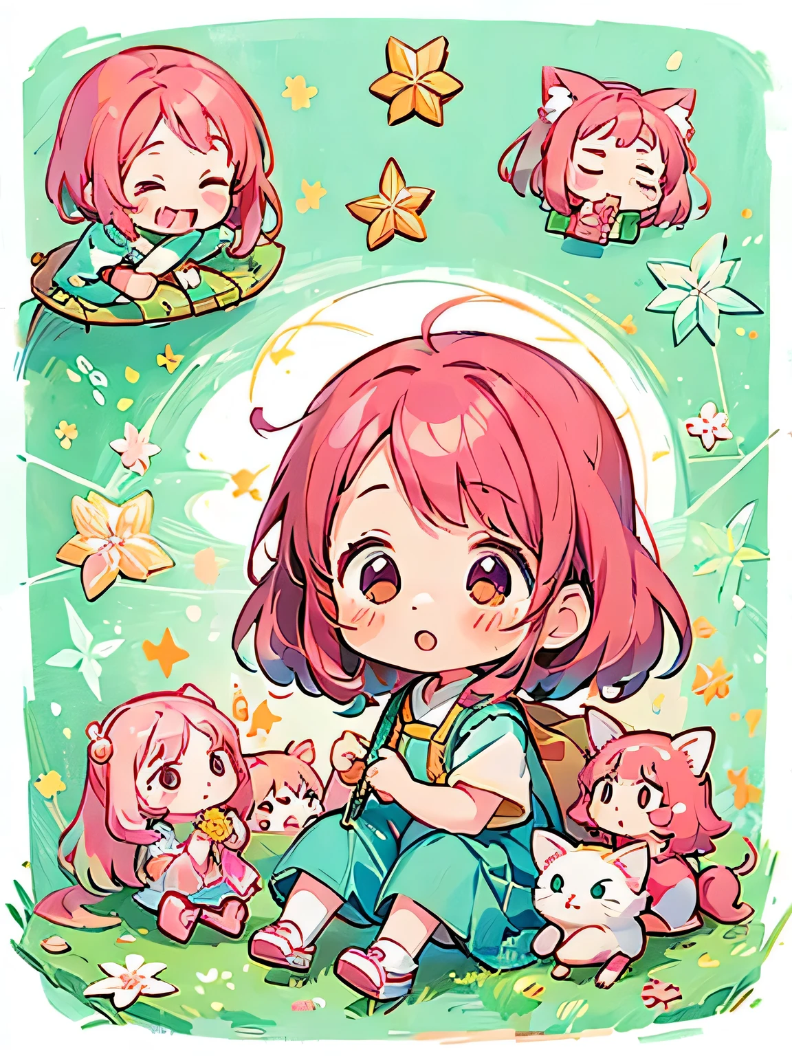 Momoko Sakura style, Kawaii Design, The most beautiful girl of all time、Chibi、Lots of friends、play together