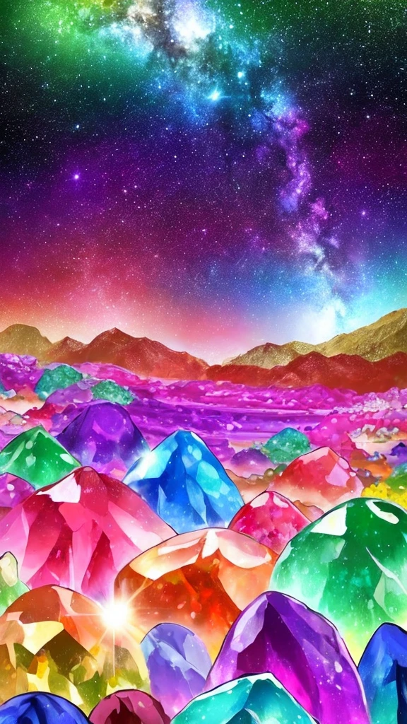 Colorful, large gems fell from the sky　dawn　background　No people needed　　Sparkling　universe