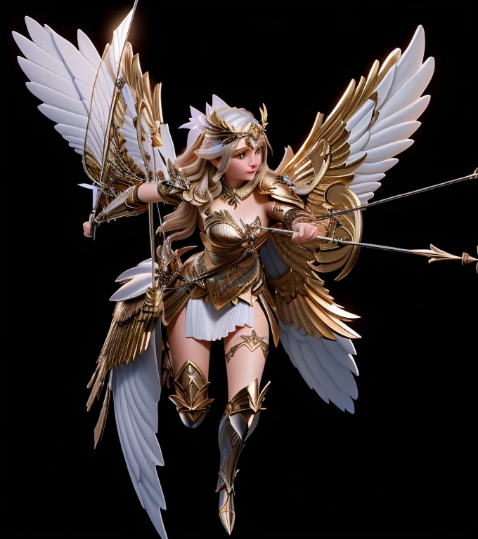 Close-up of a woman holding a bow and arrow and wings, angel knight girl, winged archer, 3D Fantasy Art,Fantasy Characters, Valkyrie, Fairy,Miracle MU，goddess