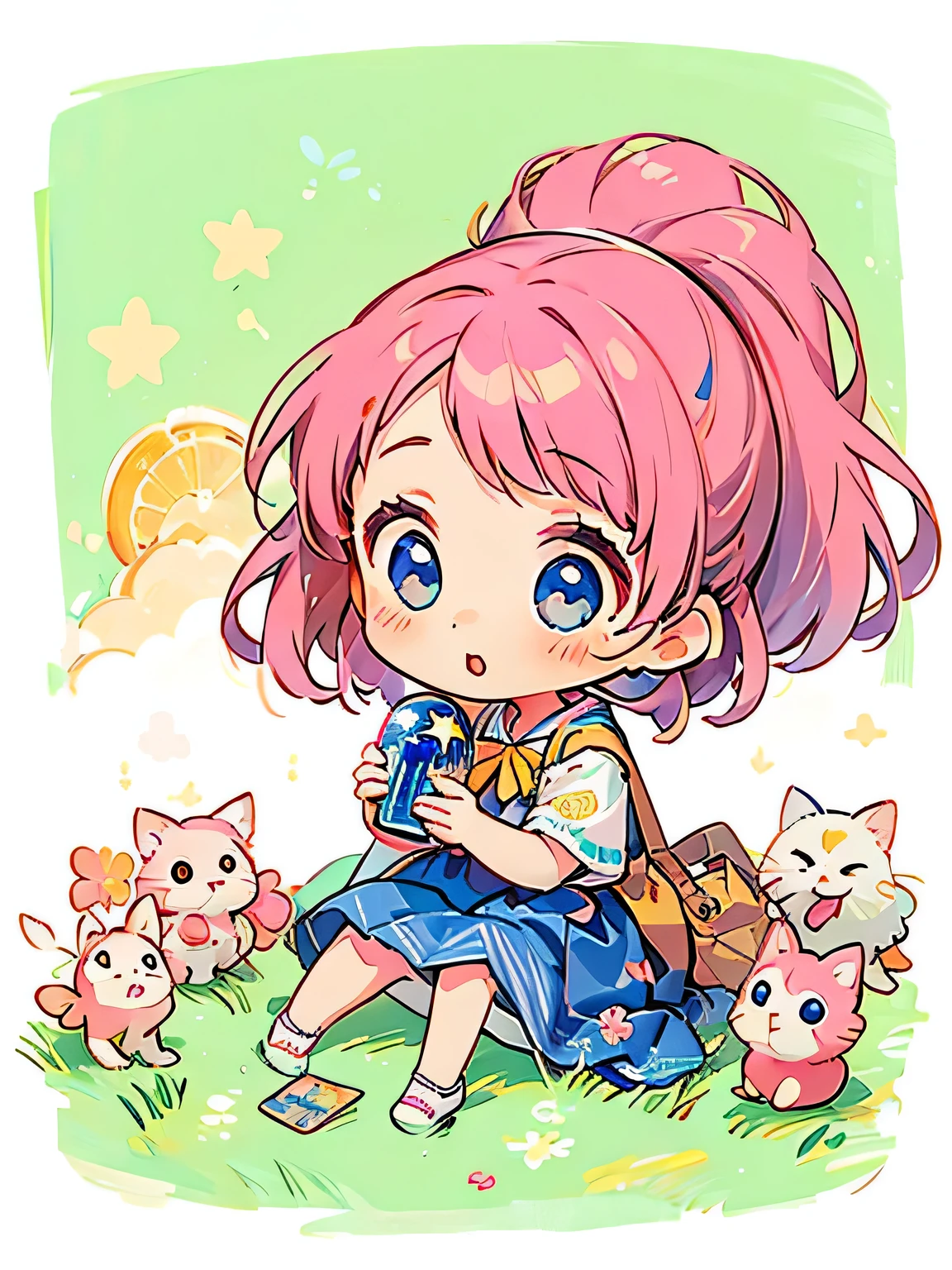 Momoko Sakura style, Kawaii Design, The most beautiful girl of all time、Chibi、Drinking Pepsi Cola