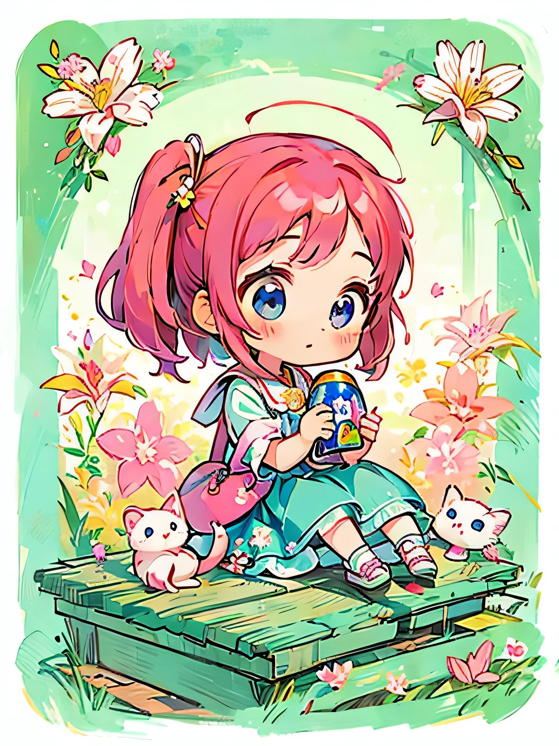 Momoko Sakura style, Kawaii Design, The most beautiful girl of all time、Chibi、Drinking Pepsi Cola