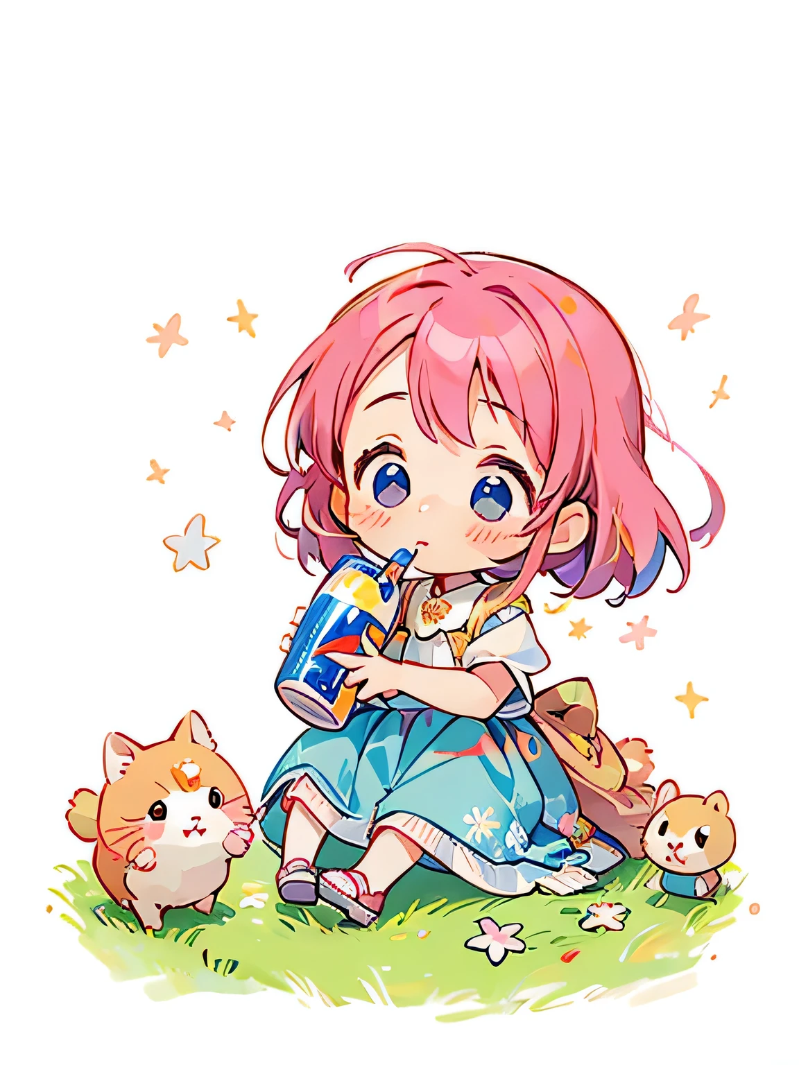 Momoko Sakura style, Kawaii Design, The most beautiful girl of all time、Chibi、Drinking Pepsi Cola