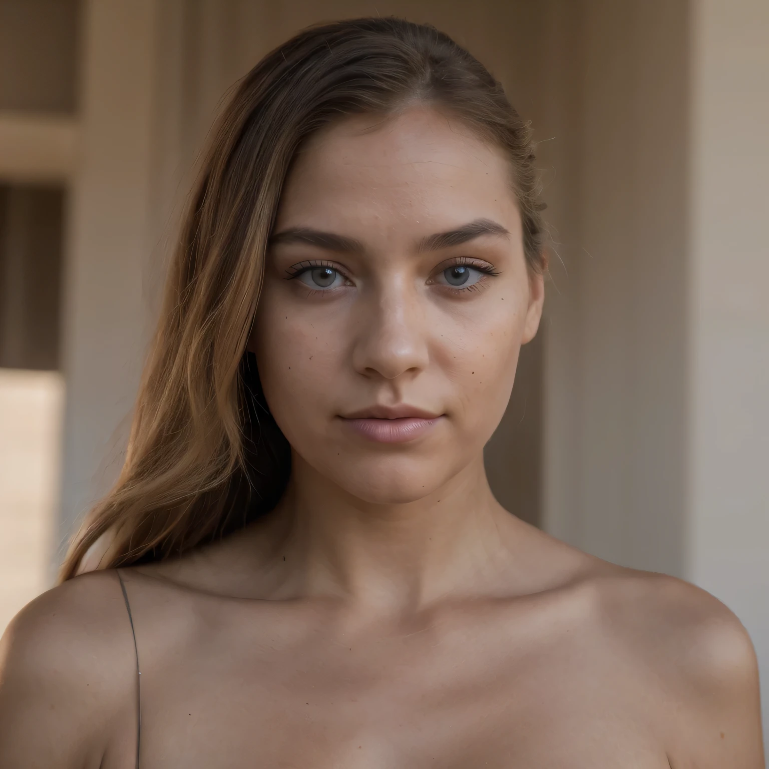 photo of a college student, in Desert Color Coarse Linen Pink,Desert Color Coarse Linen, (freckles:0.8) cute face, sci-fi, dystopian, detailed eyes, Heterochromia eyes（（Side view））（Lunar soil）((a beautiful fantasy empress))