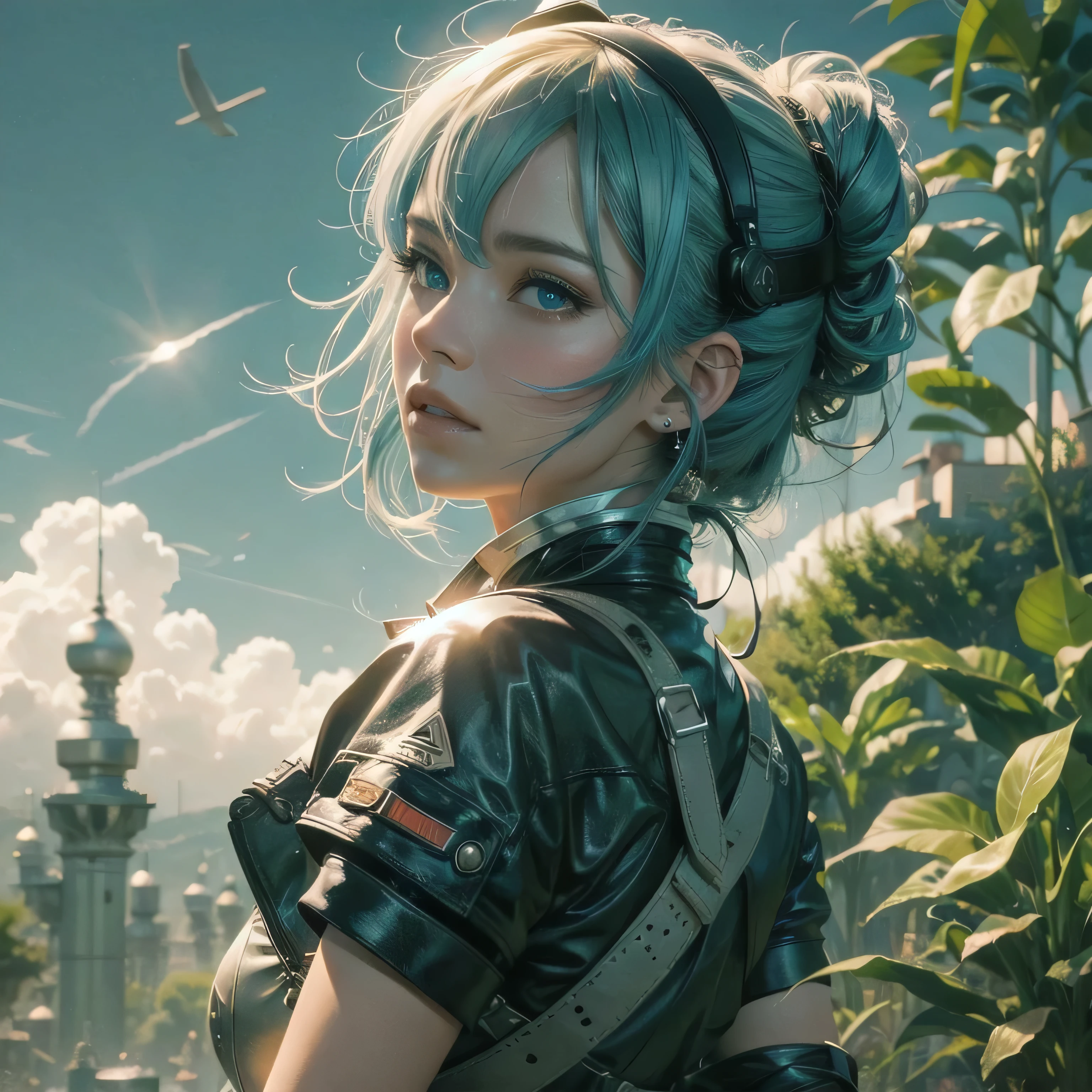 highest quality,Absurd,8k resolution,Official Art, Highly detailed CG Unity 8k wallpaper,masterpiece,(Profile picture),woman,Blue Hair,in spring,