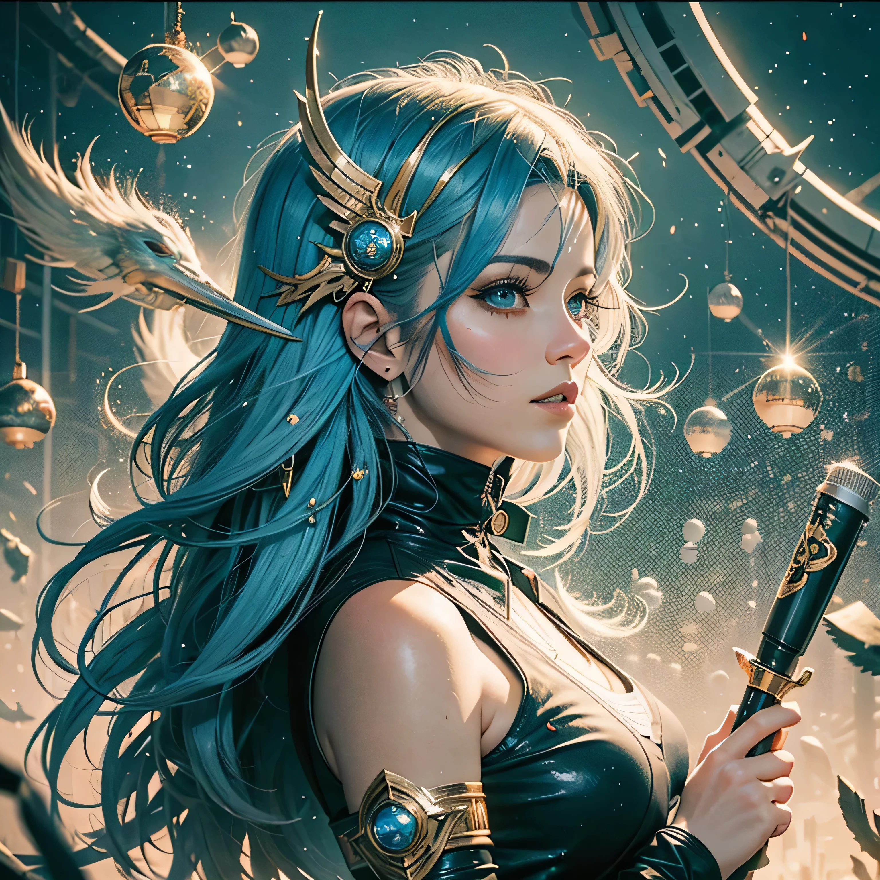 highest quality,Absurd,8k resolution,Official Art, Highly detailed CG Unity 8k wallpaper,masterpiece,(Profile picture),woman,Blue Hair,in spring，