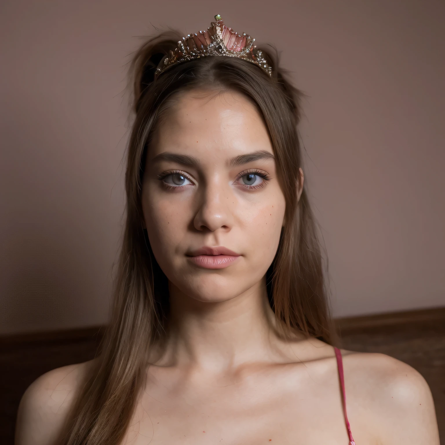 photo of a college student, in Desert Color Coarse Linen Pink,Desert Color Coarse Linen, (freckles:0.8) cute face, sci-fi, dystopian, detailed eyes, Heterochromia eyes((Side view))(Wine red gradient)((a beautiful fantasy empress))