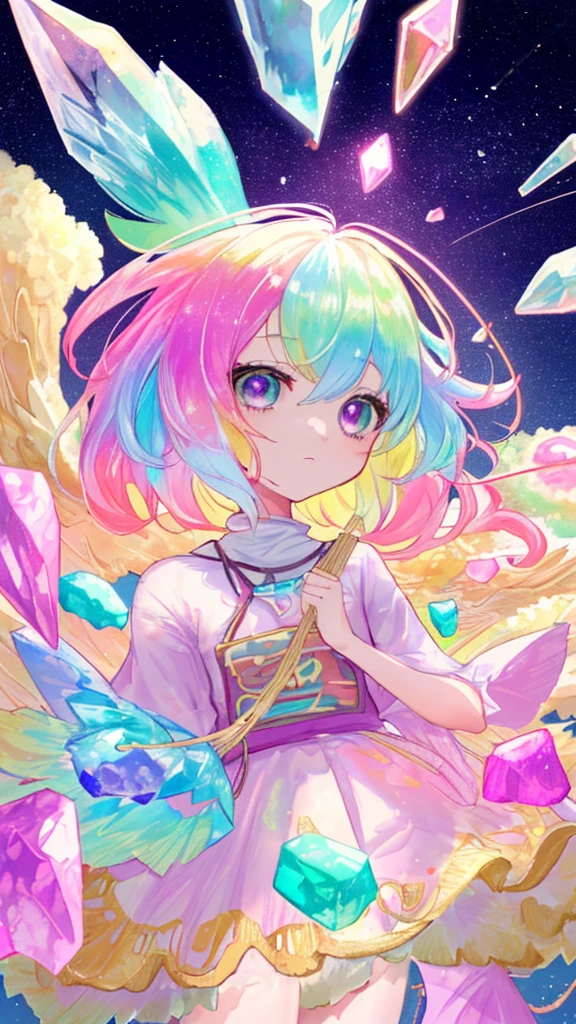 colorful, A big gem fell from the sky universe background Chicken Ramen Chick Cute Dream pastel colour Shine
