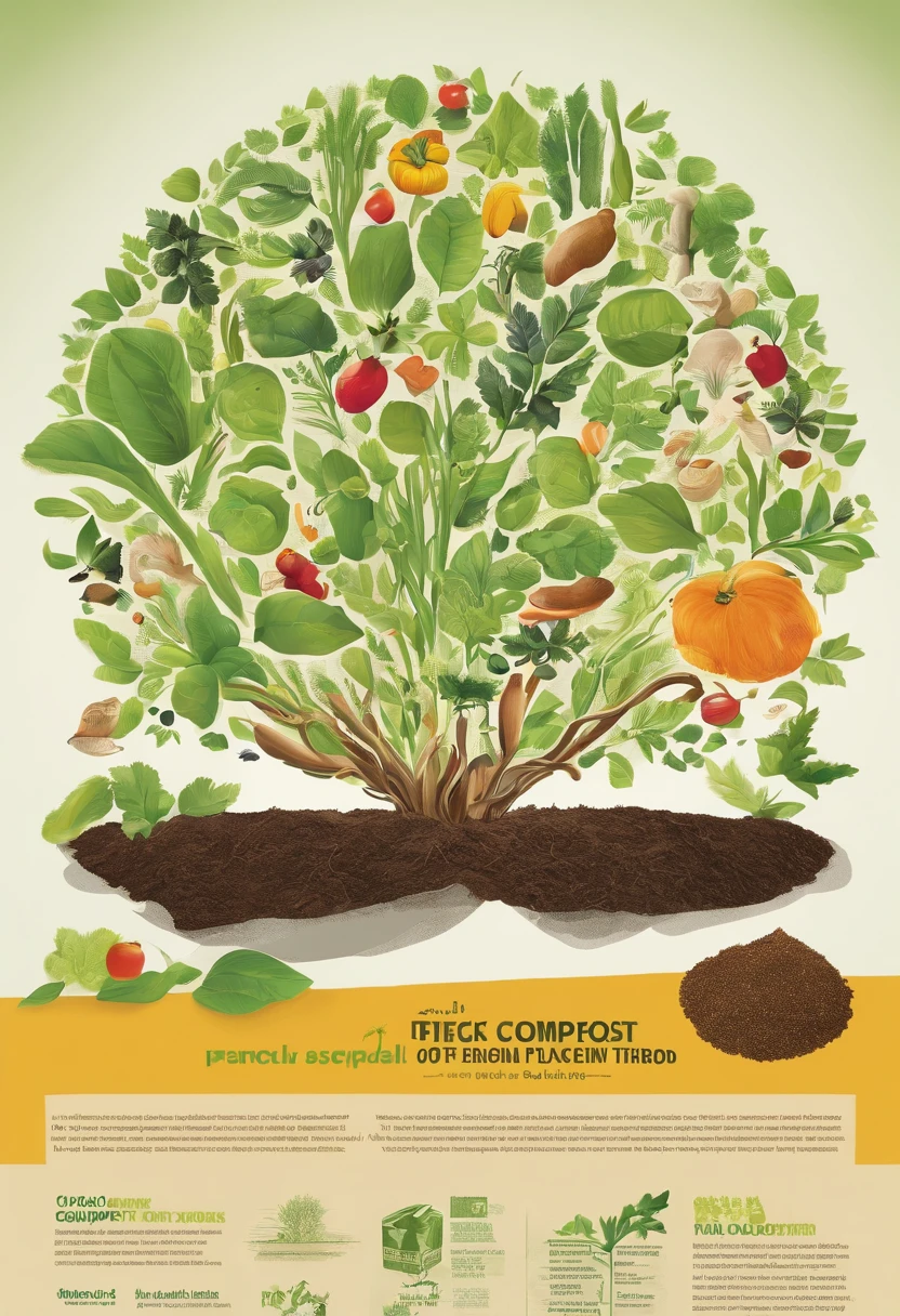 Create an image where the compost is visualized with food scraps that nourish a plant to raise awareness of the importance of compost through a publication
