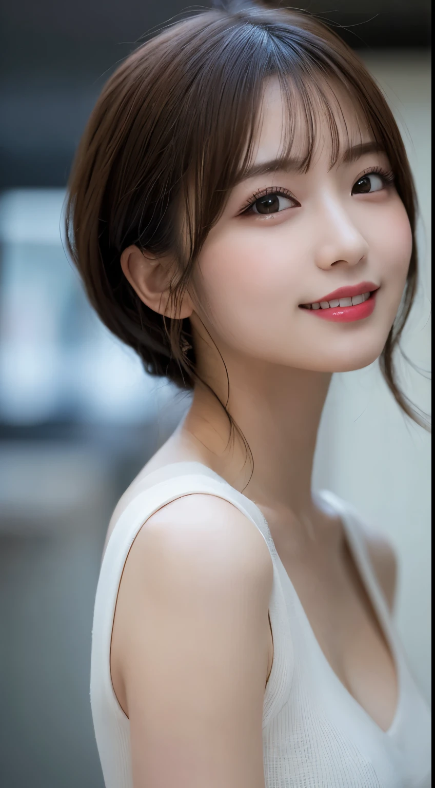 Tabletop, highest quality, shape, Very detailed, finely, High resolution, 8k wallpaper, 完璧なダイナミックな構shape, Beautiful and detailed,ランダムなcute髪,,Natural color lip, Bold sexy pose,smile、20-year-old girl、cute、Looking at the camera,Always blur the background,Perfect and beautiful face,Slim face and figure,Big eyes、Putting on gal makeup,Small face,Shooting from below、smile,Blurred Background,Elegant feminine face、Cyberpunk Fashion、Change pose randomly、Randomly change the shooting angle and position、smile、Top to bottom々Shoot from the right angle and direction、Sexy Face、Tight waist
