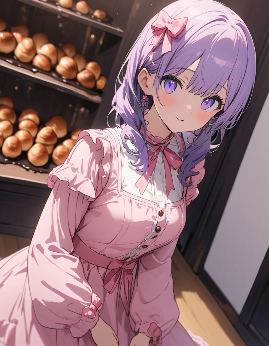(Background Blur),(A living room with a bright atmosphere thanks to the sunlight)、Daytime、(ゆったりできる柔らかい素材のソファーに座りChocolate cornetを食べている:1.4)、(1 girl)、(Wavy short hair、Purple Hair) 、(Chocolate cornet:1.2)、(Girly Fashion)、(((girly style))),((figure、High quality 8k))、indoor、(highest quality、masterpiece、High resolution、detailed)、animeスタイル、Flat Style, BREAK,flat color, flat shading、extremely detailed、eyes shining colors illuminated light, Delicate and beautiful face, (The Shining), Best lighting, Best Shadow、High saturation,Dynamic Angle、Moe anime official art、anime、Warm and soft atmosphere