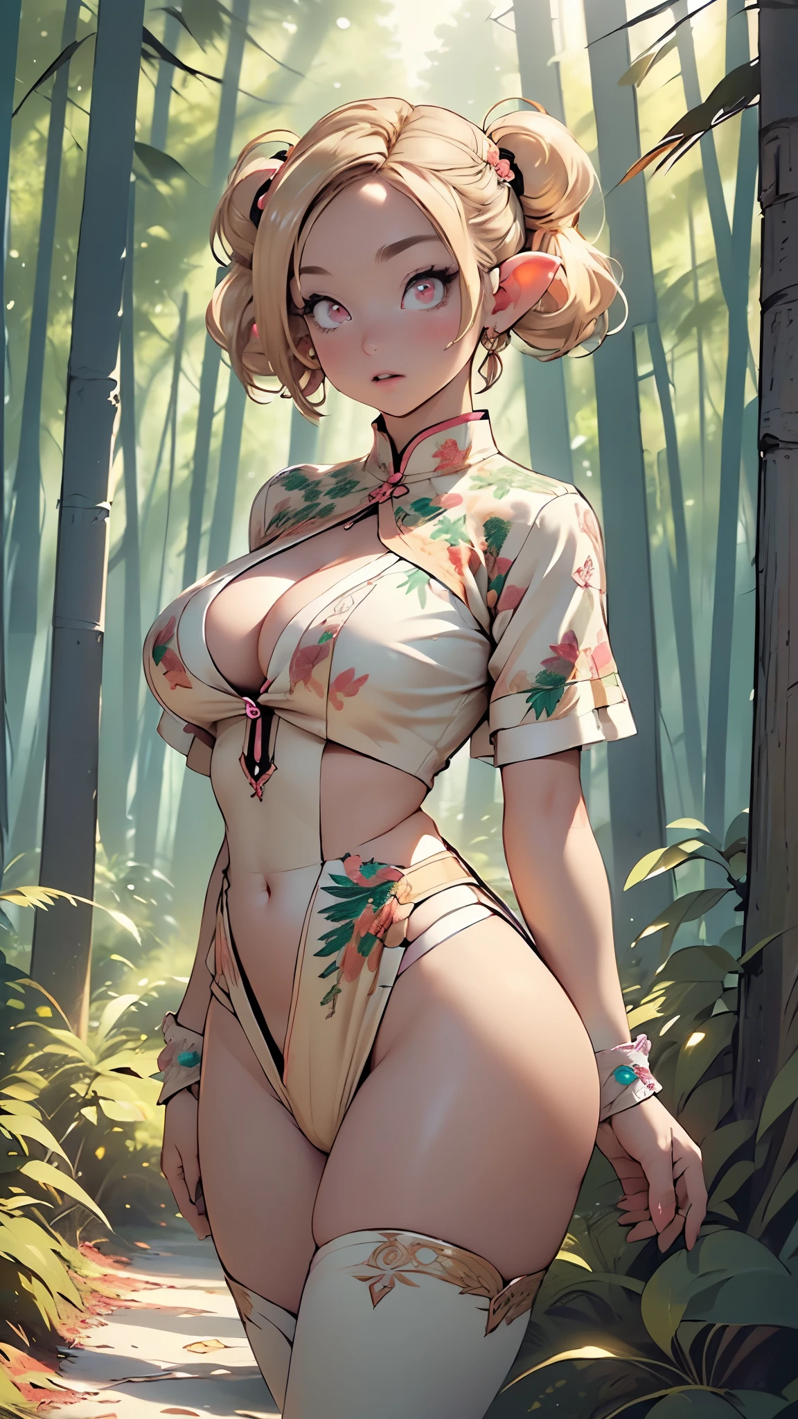 elf girl,(((1girl))),((extremely cute and beautiful elf girl)),((())),(((elf))), (((elf ears:1.5))),
(large breasts:1.5),((((blonde long hair:1.35,(blonde twintails hair:1.5),colored inner hair,ear breathing)))),(pointed ears,(((dark_pink_eyes:1.3))),intricate eyes,beautiful detailed eyes,symmetrical eyes,big eyes:1.5,((fat)),(((lustrous skin:1.5,bright skin: 1.5,skin tanned,shiny skin,very shiny skin,shiny body,plastic glitter skin,exaggerated shiny skin,illuminated skin))),(spider lower abdomen,narrow waist,wide hip,athletic body,inflated legs,thick thighs,detailed body,(detailed face)),
cute,slutty,seductive,erotic,(nsfw),
(((huge cleavage))),revealing clothes,show skin,((underboob)),((elven princess clothes)),revealing clothes,((loincloth)),(((pelvis curtain))),(((dark pink theme clothes,intricate outfit,intricate clothes,embroidered outfit,ornate outfit))),
(dynamic pose:1.0),embarrassed,happy,(centered,scale to fit dimensions,Rule of thirds),
((pine forest,elven palace in the forest:1.5)),scenery:1.25,((intricate scenery)),((elven palace in the forest background)),
(Glossy winter ornaments),highres,sharp focus,(ultra detailed,extremely detailed),(photorealistic artwork:1.37),(extremely detailed CG unity 8k wallpaper),(((vibrant colors,vibrant theme))),(intricate),(masterpiece),(best quality),artistic photography,(photography taken by sldr),(intricate background),perfect rendered face,perfect face details,realistic face,photo realistic,((intricate detail)),(((realism))),