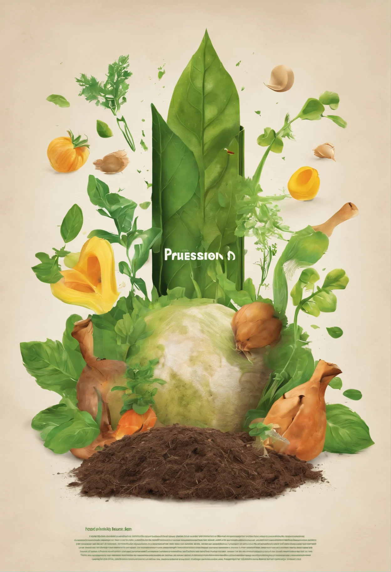 Create an image where compost is displayed with food scraps that nourish a plant to raise awareness of the importance of compost through a publication