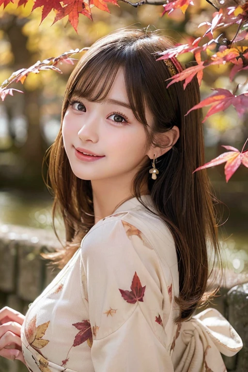 Red enameled lips、Piti Lip、bright red wet lips、lipgloss、Red glowing lips、makeup、Close up of smiling mouth with open mouth、Close-up of the mouth、Close-up of the mouth、(realisitic、hight resolution)、(1 girl in)、Do-Up Eye、Korean Girl、(Best Quality), (masutepiece), (1girl in), Solo, a beauty girl, Perfect face, dreamlikeart、Highly detailed airbrush art((Surreal))、Volumetric lighting、(top-quality)、The ultra-detailliert、(The composition of the movement:1.4)、Highly detailed colorful details、(Bright lighting)、dynamic compositions、Ray traching、The mirror reflects light、Shallow depth of field、ultra-detailliert、mixing  exposure、nffsw、Her eyes are glowing pink、Take in the autumn scenery。Her face is full of anticipation and courage for adventure.、A smile appears on her lips。 Autumn landscape in the rear。Its light brings the light of the autumn landscape、The swaying dead leaves create a beautiful scene。