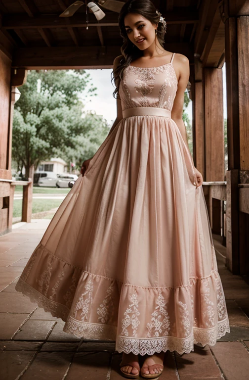 Chaco style wedding dress in salmon color