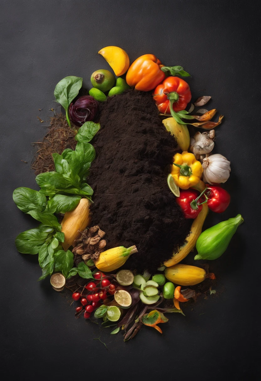 Create an image where the compost is visualized with food scraps that nourish a plant to raise awareness of the importance of compost through a publication