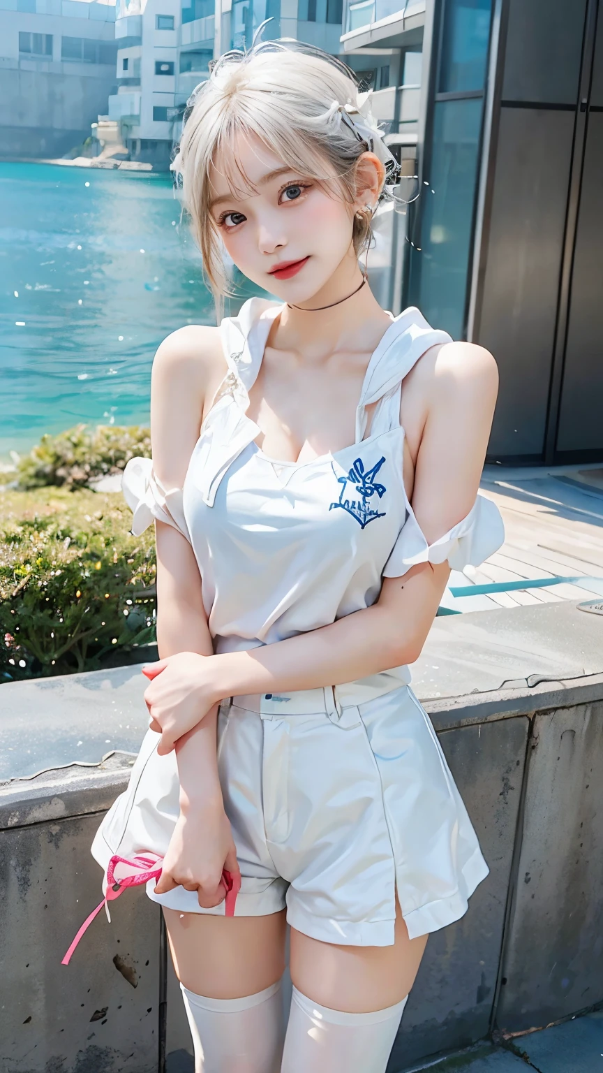 White Short Hair、Shortsとパーカーを着た可愛らしい美少女、Short white hair fluttering in the wind、Shortsとパーカーは彼女の活発な性格を表しており、Perfect for seaside adventures。
There'In the smile beneath。Her eyes are bright、Deep blue like the sea、The interior is full of vitality and energy..。She is standing on the beach、Stroking her hair and hoodie, Blown by the sea breeze、smiling and looking at the sea。
Shortsはな動きを可能にし、Perfect for seaside adventures、Blending into the ocean scenery、Skin exposure is modest、Please describe her in a way that highlights her lively and cheerful personality..。This beautiful girl、White Short Hair、Shorty hoodie fluttering in the wind、The photograph is expressed as one that is integrated with the deep beauty of the sea..。