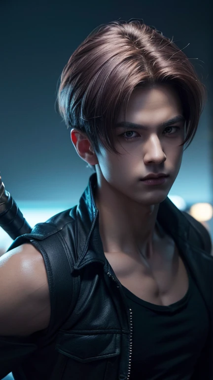 angry jungkook looking man with wounds andin rain