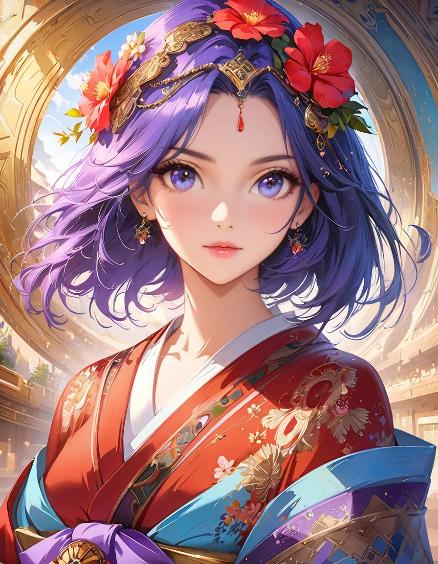 Arabian woman in kimono with flowers on her head, Beautiful digital artwork, Beautiful digital illustrations, Beautiful digital painting, Gorgeous digital painting, Gweiz-style artwork, Photorealistic anime girl rendering, Smooth anime CG art, Beautiful digital art, Amazing digital art with great detail, Amazing digital illustrations, Detailed digital anime art, April Rendering, Beautiful anime portraits