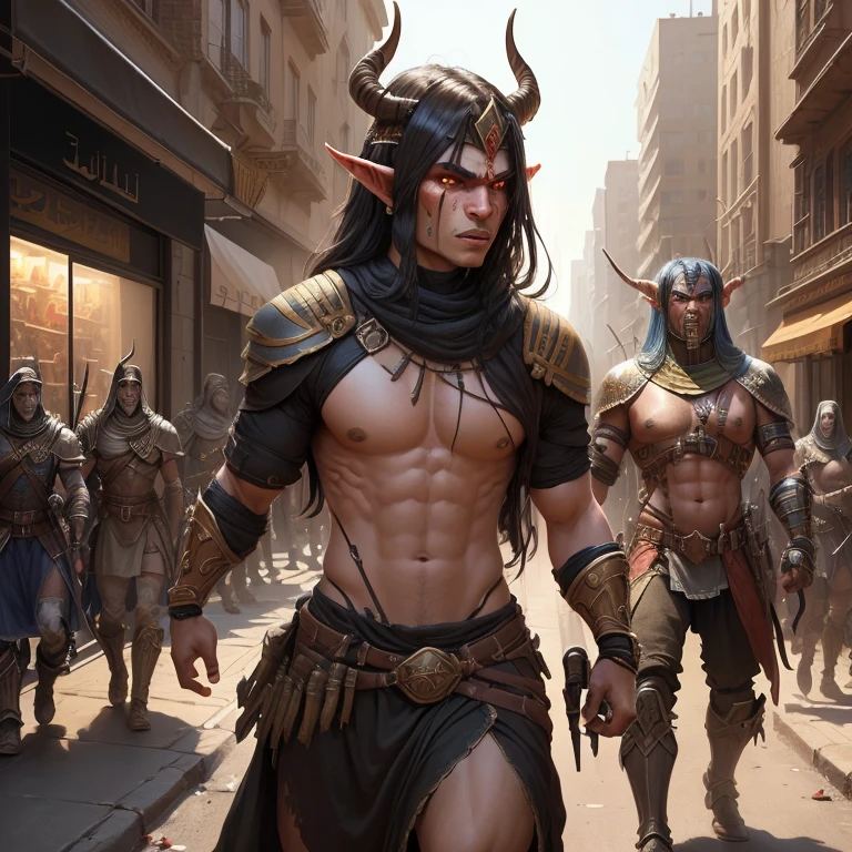 Human soldiers beat and kill orcs and tieflings in the city that looks like Egypt