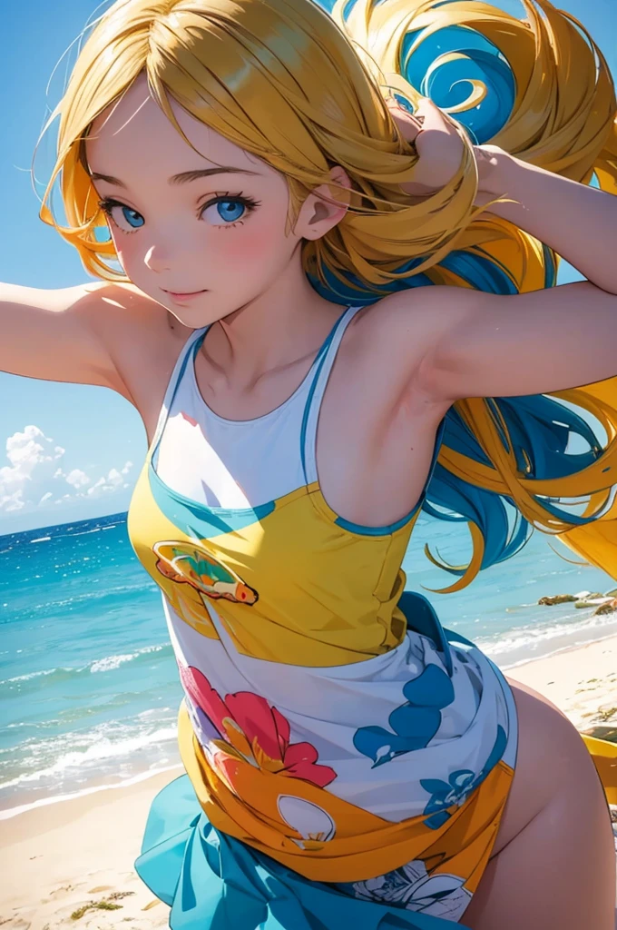 (masterpiece, best quality:1.1),
(popart style),flat color,(2girls),cute face,tween,enjoy trip,(Spiaggia dei Maronti),Italy, beautiful detailed scenery, beautiful lighting,very happy,dynamic pose,photographic portrait, sharp,Illustration by okama,