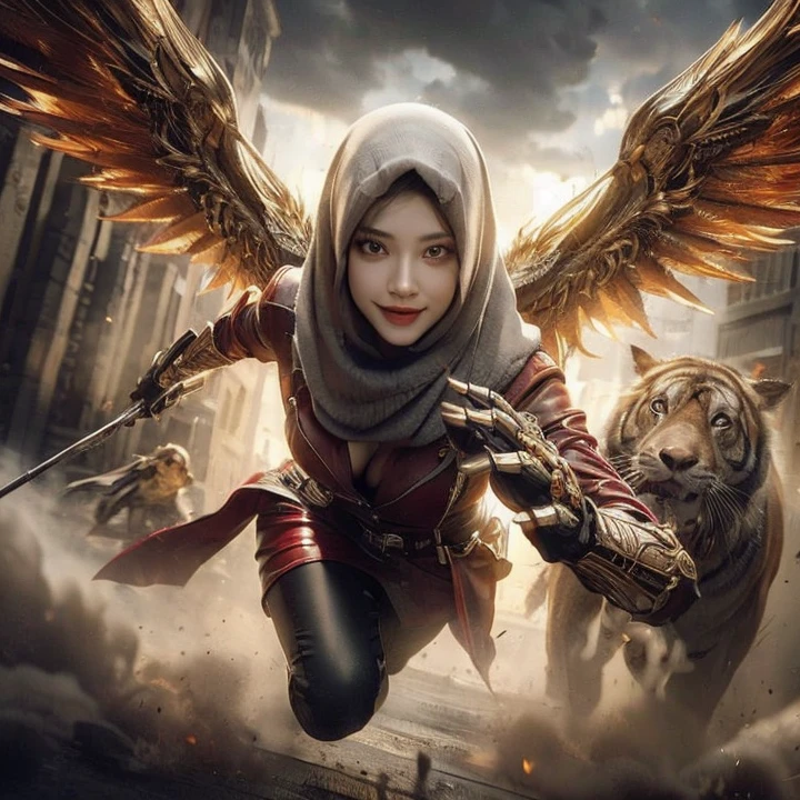 background big park cyberpunk beautiful girl realistic detail face, (big breasts: 1.2), devil smile, 32k