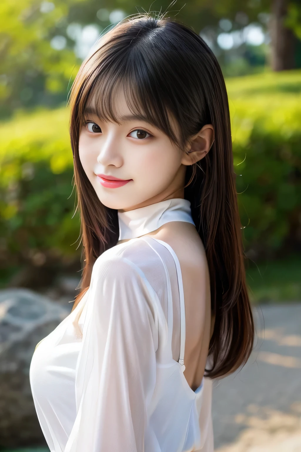 Asian woman in alafed in white shirt, Korean Girls, gorgeous young Korean women, beautiful south Korean women, Enchanting anime girl, Beautiful Asian Girl, beautiful young Korean women, Japanese Goddess, Korean women, Attractive anime girl, Gorgeous Chinese Model, Beautiful and attractive anime , A real young gravure idol, Beautiful and attractive anime women, Cute seductive smile、Slim figure、Black choker, Standing position、Private beach、Bright mountain path