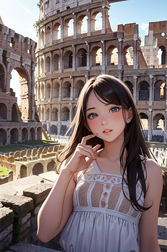 (masterpiece, best quality:1.1),
(popart style),flat color,(2girls),cute face,tween,enjoy trip,(colosseum in rome),Italy, beautiful detailed scenery, beautiful lighting,very happy,dynamic pose,photographic portrait, sharp,Illustration by okama,