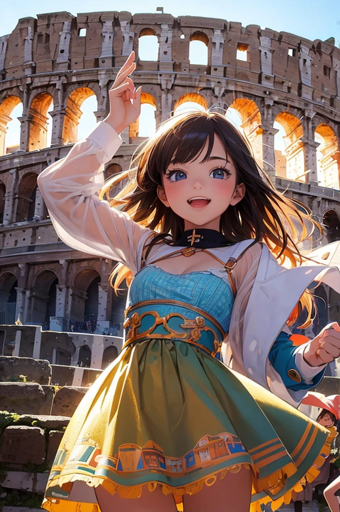 (masterpiece, best quality:1.1),
(popart style),flat color,(2girls),cute face,tween,enjoy trip,(colosseum in rome),Italy, beautiful detailed scenery, beautiful lighting,very happy,dynamic pose,photographic portrait, sharp,Illustration by okama,