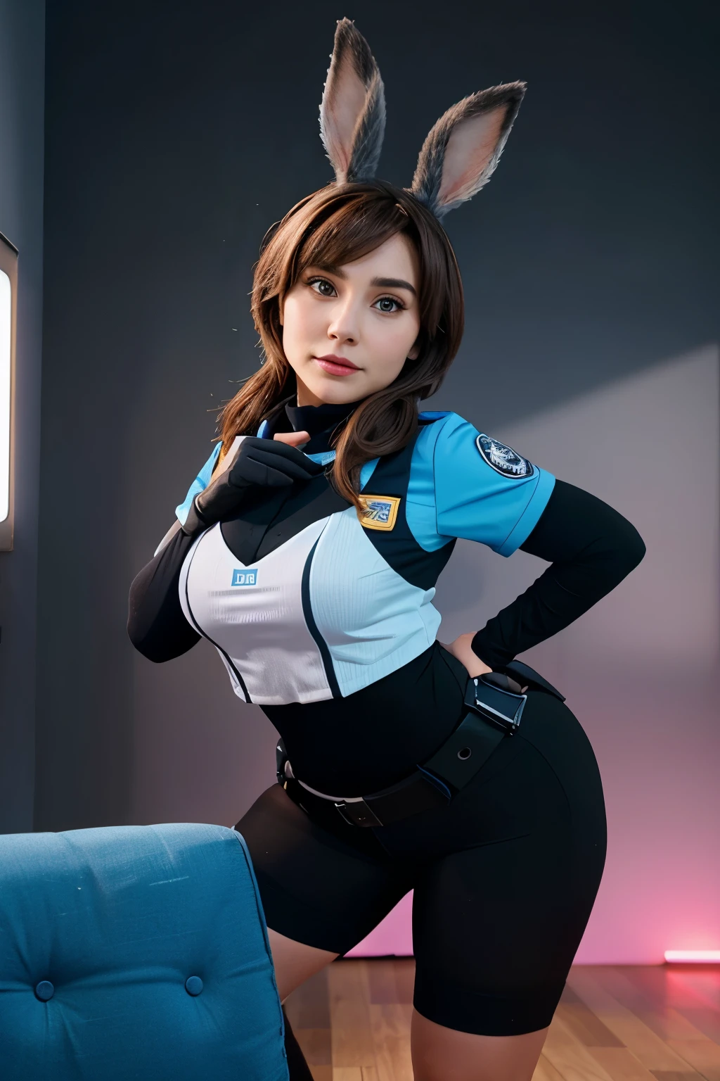 Judy Hopps, uniforme policial, quadris largos, voltar