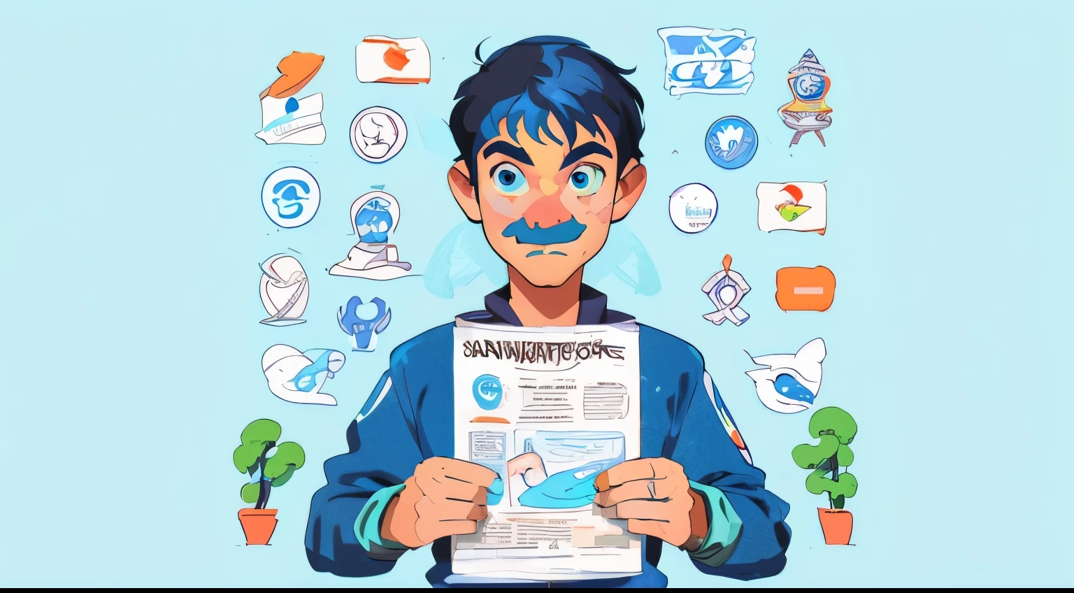 a cartoon man holding a newspaper, flat illustration, marketing illustration, detailed digital illustration, avatar image, commercial illustration, looking at it rewards the soul, marketing game illustration, avatar for website, award winning illustration, by Romain brook, award - winning details, paid artwork, !!award-winning!!, digital illustration