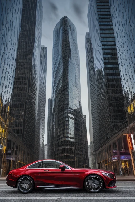 (best quality,highres,ultra-detailed,realistic:1.37),vibrant red mercedes benz parked in front of the buildings on a busy street, vibrant cityscape, bustling atmosphere,portraits,sharp focus,studio lighting,horizon,modern architecture,urban life,reflection,chrome accents,city lights,dynamic angles,night scene,photorealistic,HDR,enigmatic shadows,glass windows,sophisticated design,impressive silhouette,crisp and clear lines,brimming with life,powered by elegance,vivid colors,long exposure,bokeh
